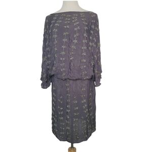 NWT Boyod Drop Cinch Waist Heavy Beaded Formal Party Dress Kimono Sleeve Gray SM